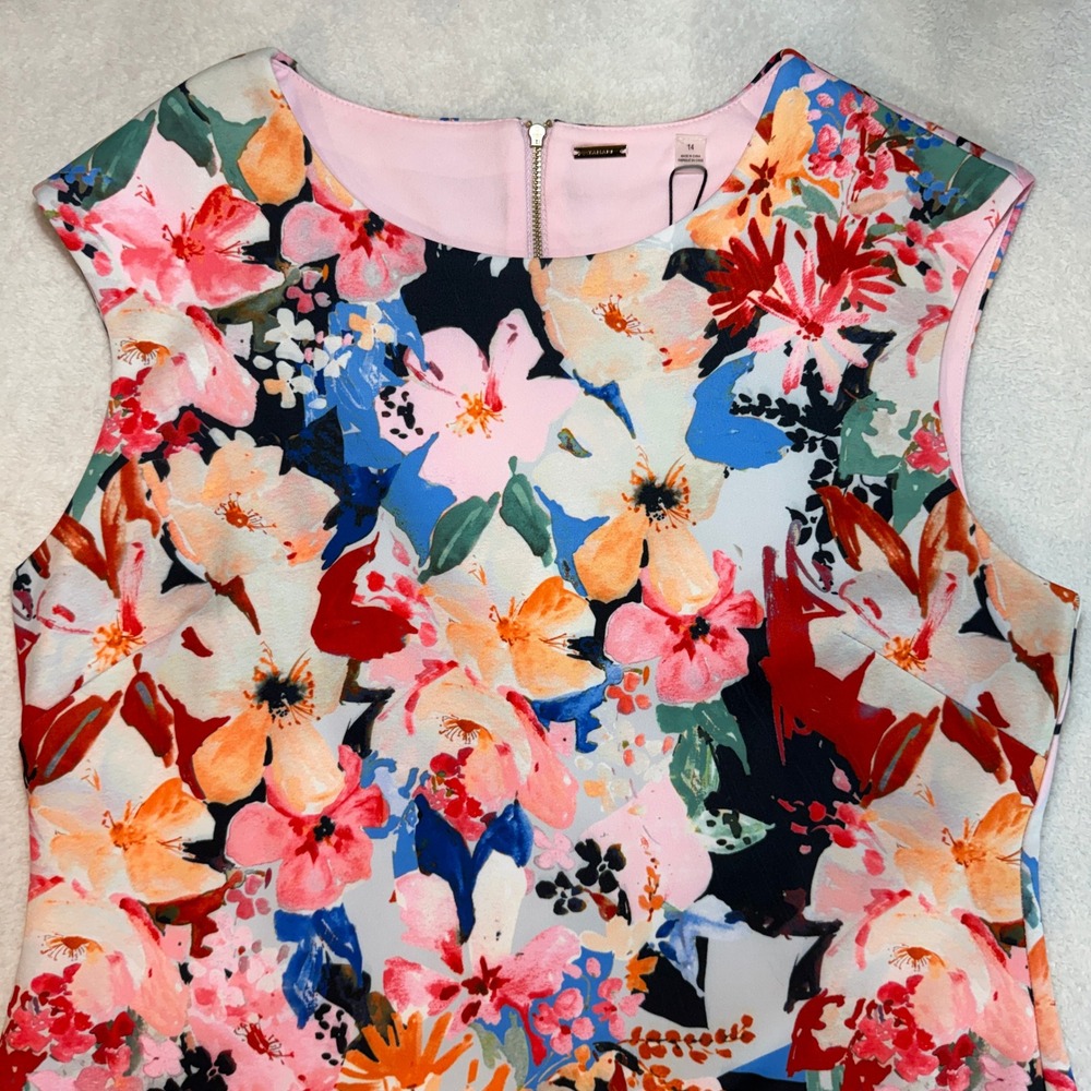 Tahari Watercolor Pink Summer Floral Sheath Dress HD967010 Size 14 NWT - Picture 4 of 12